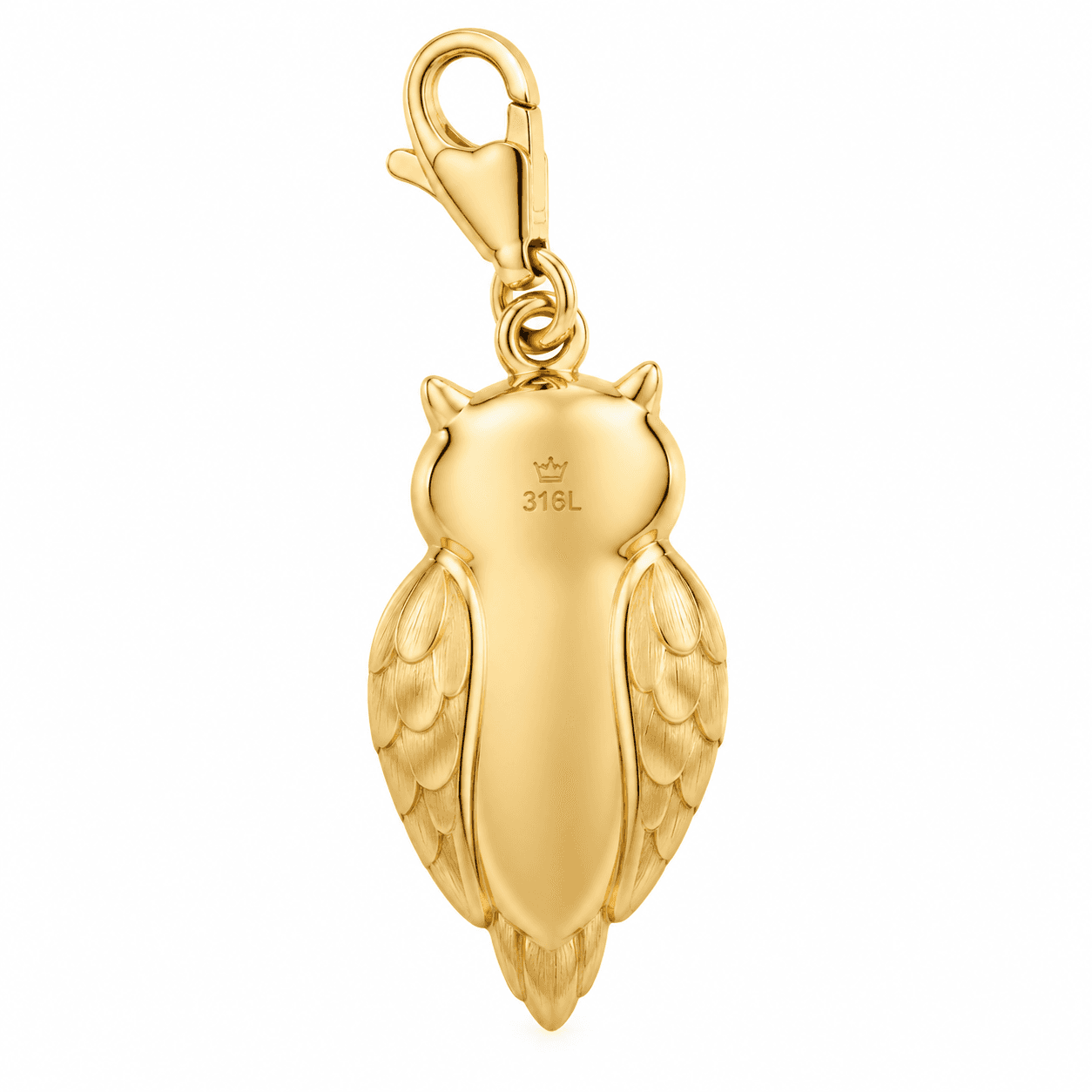 Gilded Owl Under Moonlight 316L Charm, Gold Plated, Pave Eyes 4