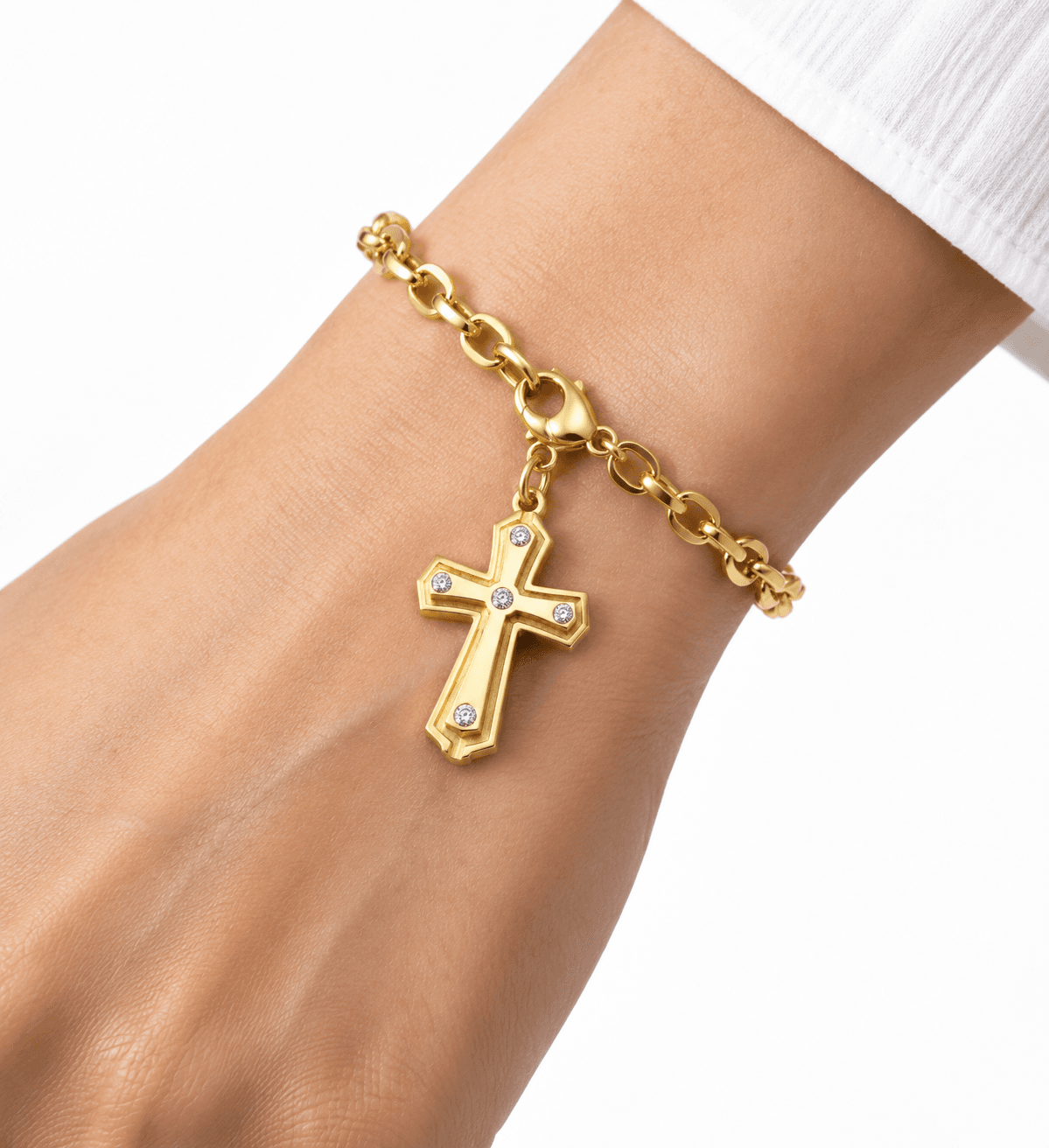 Fragment Halo Cross Charm 316L Stainless Steel 14K Gold Plated 5