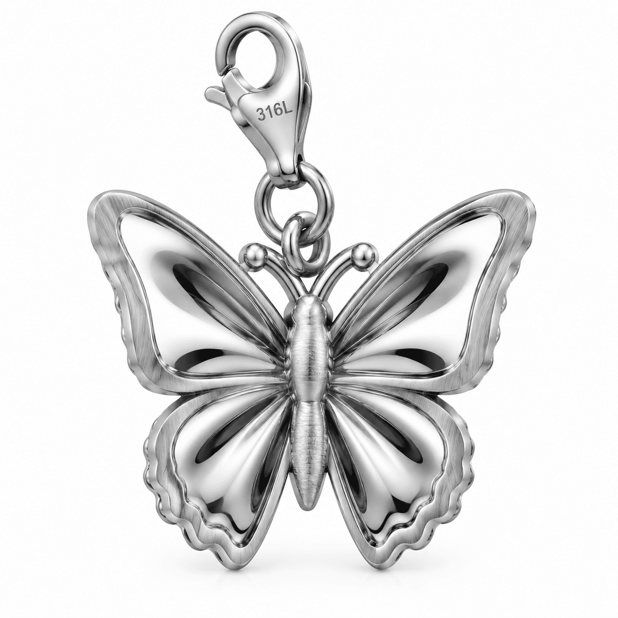 Royal Monarch Butterfly Mirror Charm 316L Stainless Steel 4