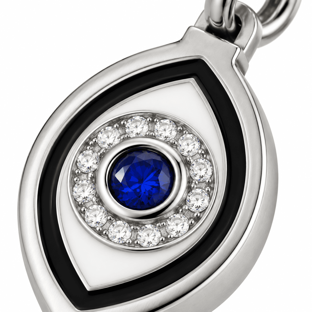 Nocturne Teardrop Evil Eye 316L Charm, IP Black Moonstone-Blue 3