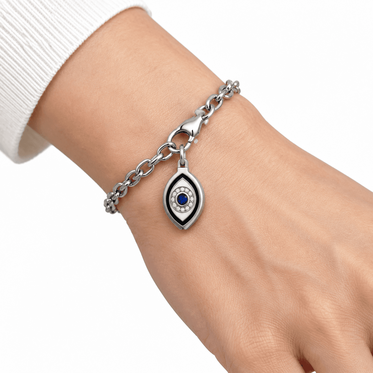 Nocturne Teardrop Evil Eye 316L Charm, IP Black Moonstone-Blue 5