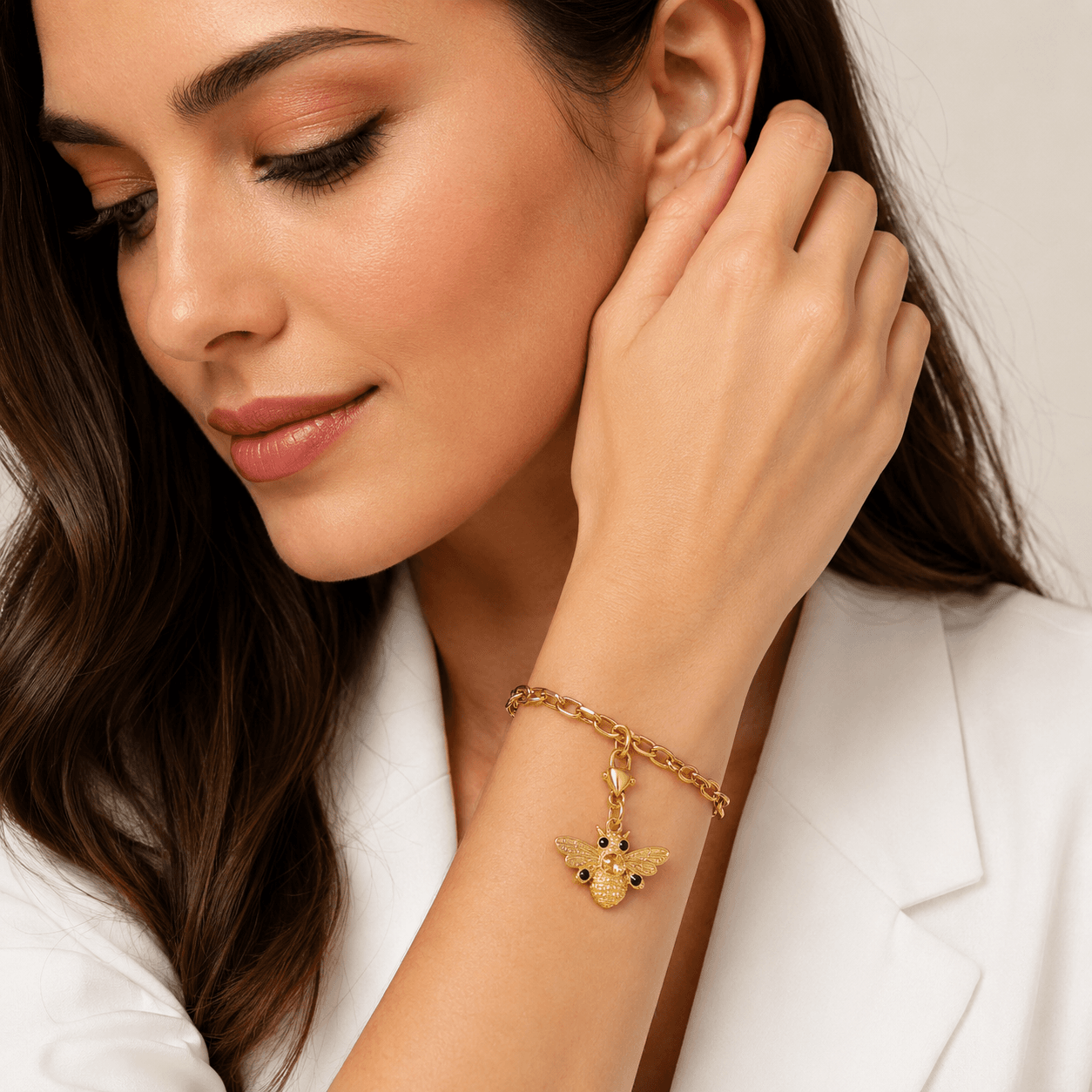 HexaBee Luxe Charm — Champagne Honeycomb 316L 5