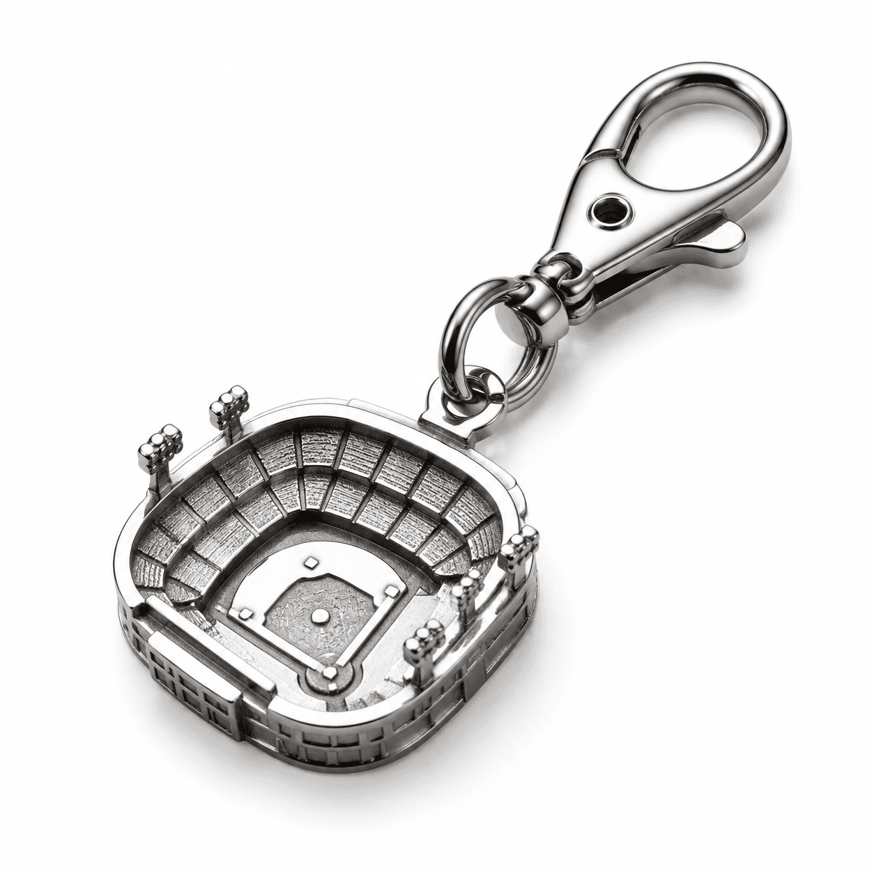 Stainless steel baseball stadium keychain charms: finishing steps