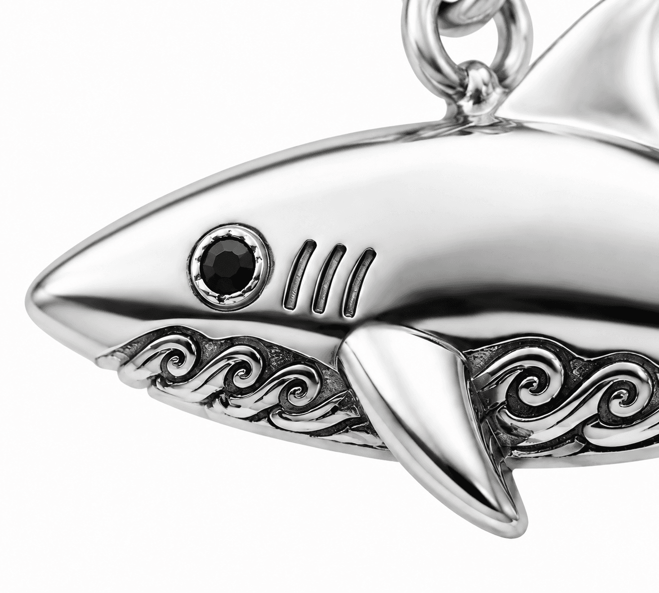 Blue Fin Laser Shark Charm - 316L Stainless Steel 3