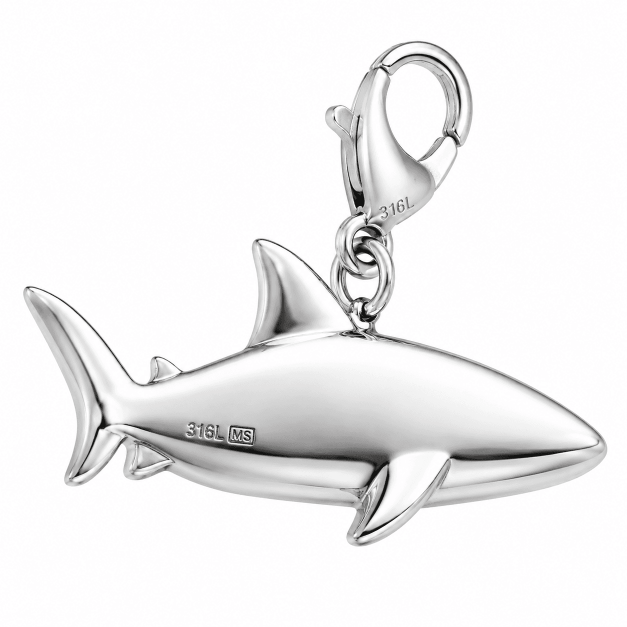 Blue Fin Laser Shark Charm - 316L Stainless Steel 4