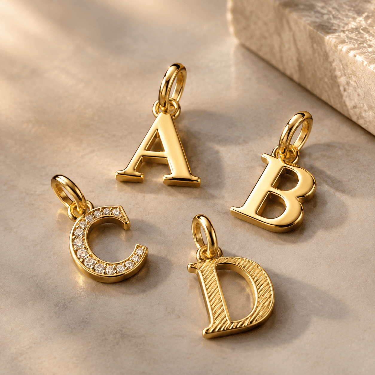 Material Science: 14k gold letter charms