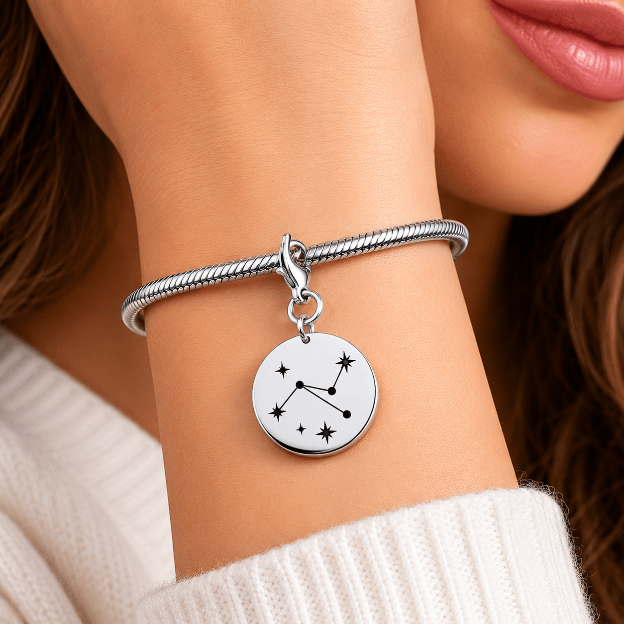 Gunmetal Zodiac Compass Disc Moonstone Constellation Charm 5