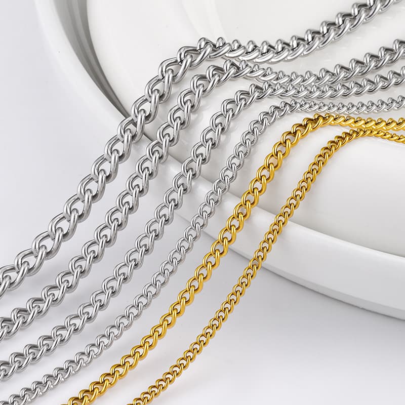 Stainless Steel Twist Chain – Polished Curb Link Chain for DIY Jewelry