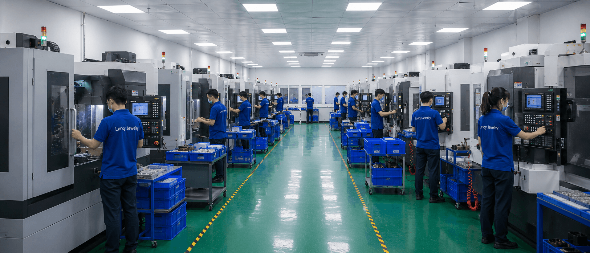 Factory production floor with equipment and workers
