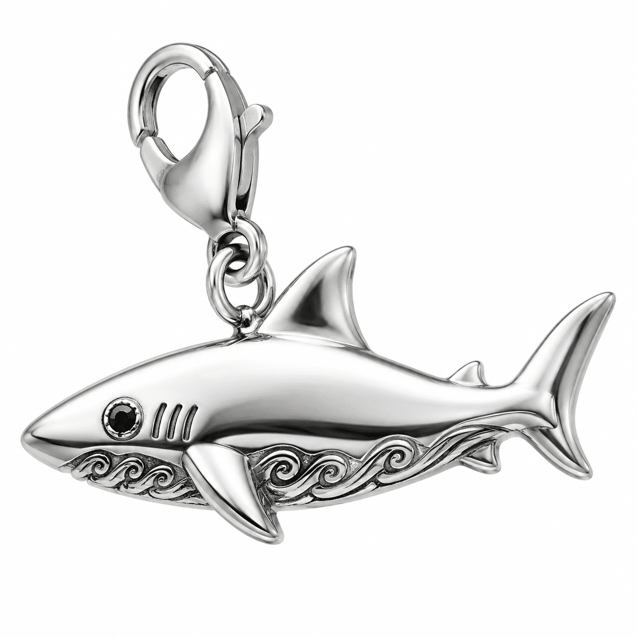 Blue Fin Laser Shark Charm - 316L Stainless Steel