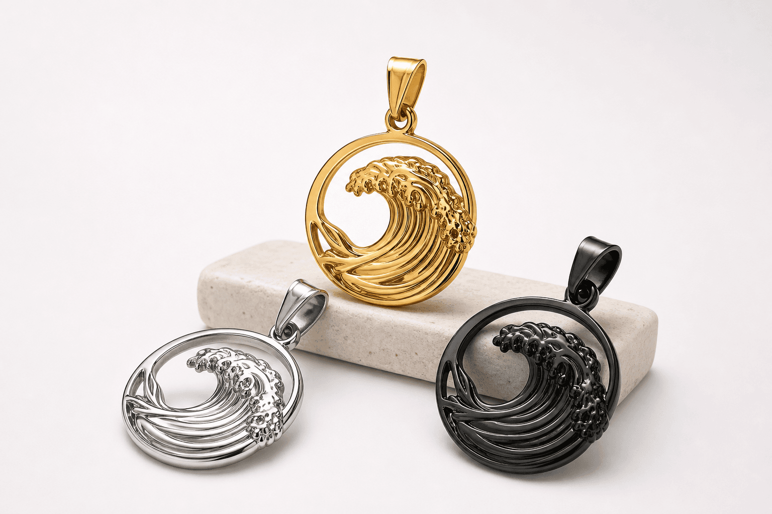 Ocean Life: Stainless Steel Wave Charm Wholesale 316L PVD