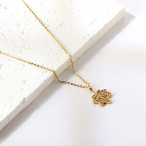 Zircon Maple Leaf Pendant Necklace - Image 2