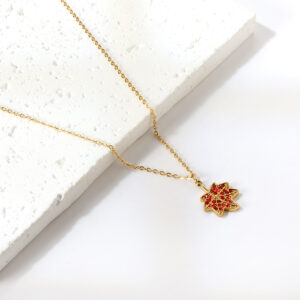 Zircon Maple Leaf Pendant Necklace - Image 3