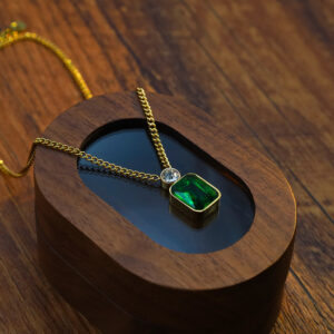 Rectangular Green Zircon Pendant Necklace - Image 2