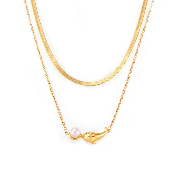 Double Layered Dolphin Pendant Necklace