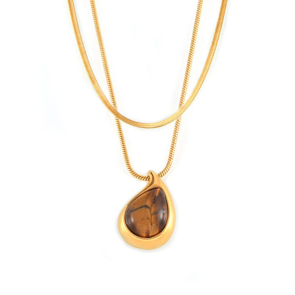 Double Layered Tiger Eye Stone Pendant Necklace