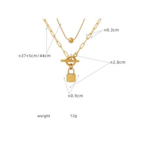 Double Layered Lock Shaped Pendant Necklace - Image 2