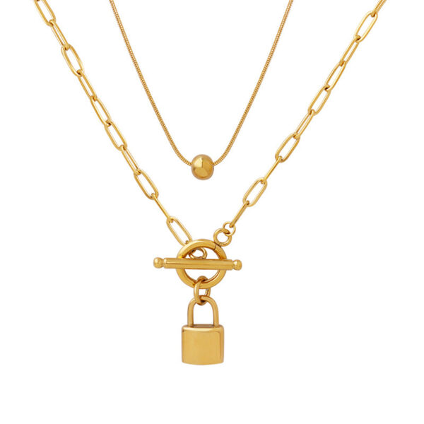 Double Layered Lock Shaped Pendant Necklace