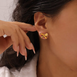 Zircon Bow Stud Earrings - Image 2