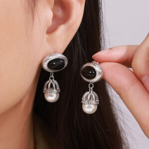 Oval Black Agate Earrings - Image 3