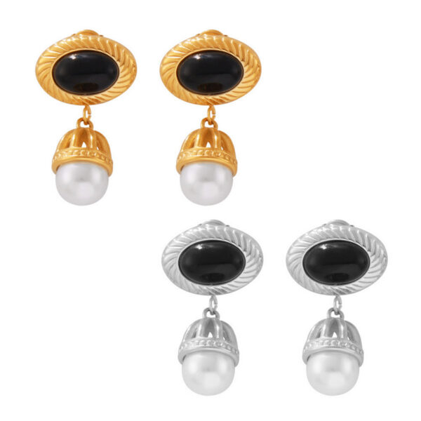 Oval Black Agate Earrings