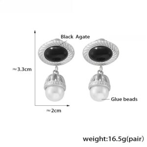 Oval Black Agate Earrings - Image 5