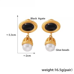 Oval Black Agate Earrings - Image 4