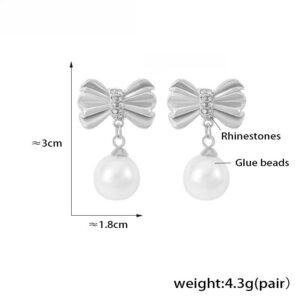 Bow Pearl Pendant Stud Earrings - Image 5