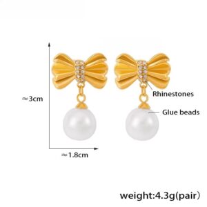 Bow Pearl Pendant Stud Earrings - Image 4