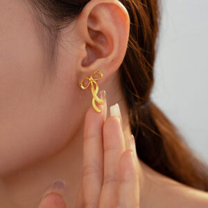 Ribbon Bow Stud Earrings - Image 2