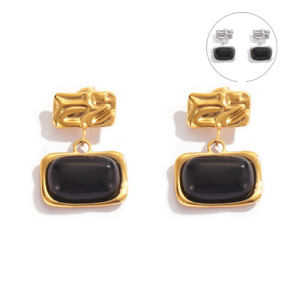 Black Stone Pendant Stud Earrings