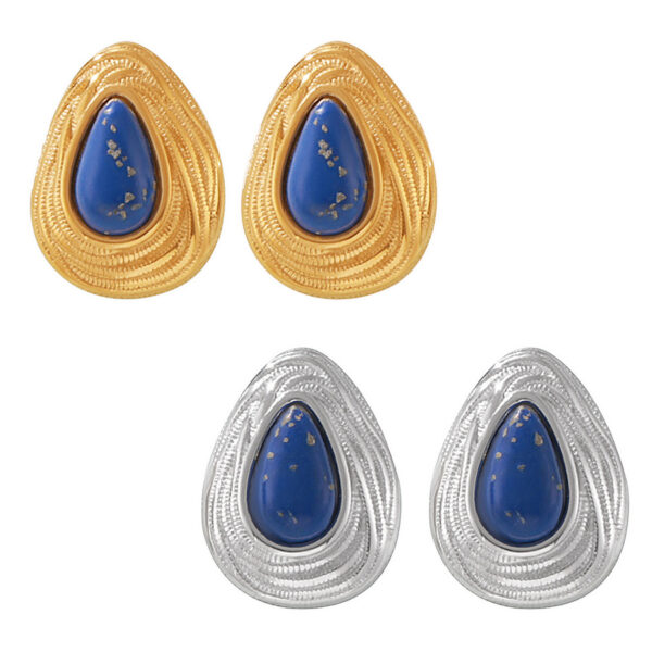 Water Droplet-Shaped Lapis Lazuli Stud Earrings