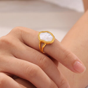 Irregular White Seashell Open Ring - Image 2