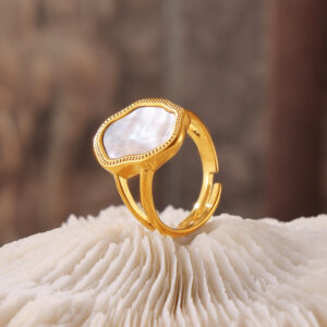 Irregular White Seashell Open Ring - Image 4