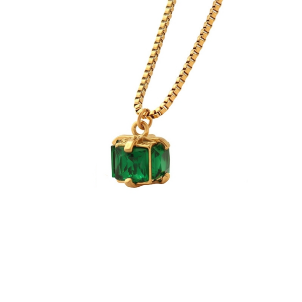 Square Green Zircon Pendant Necklace